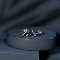 Black Spinel Celestial Stud Earrings with Diamond Stones