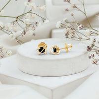 Black Spinel Celestial Stud Earrings with Diamond Stones