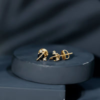 Black Spinel Celestial Stud Earrings with Diamond Stones