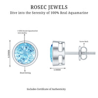Natural 1.6 Carat Aquamarine Stud Earrings in Bezel Setting