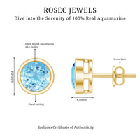 Natural 1.6 Carat Aquamarine Stud Earrings in Bezel Setting