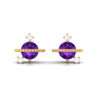Real Amethyst Contemporary Celestial Stud Earrings with Diamond