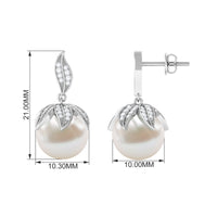 Nature Inspired Freshwater Pearl Drop Earrings with Diamond