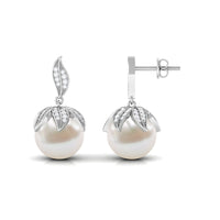 Nature Inspired Freshwater Pearl Drop Earrings with Diamond