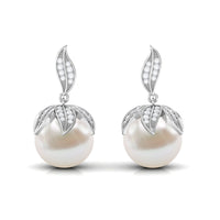 Nature Inspired Freshwater Pearl Drop Earrings with Diamond