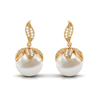 Nature Inspired Freshwater Pearl Drop Earrings with Diamond