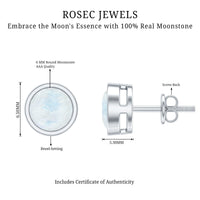 Real Moonstone Solitaire Stud Earrings in Bezel Setting