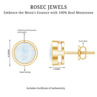 Real Moonstone Solitaire Stud Earrings in Bezel Setting