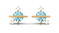 Real Aquamarine Celestial and Diamond Stud Earring