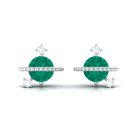 Solitaire Emerald and Diamond Contemporary Stud Earrings