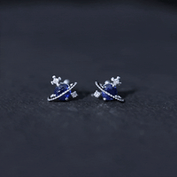 Natural 0.8 Carat Blue Sapphire and Diamond Contemporary Stud Earrings