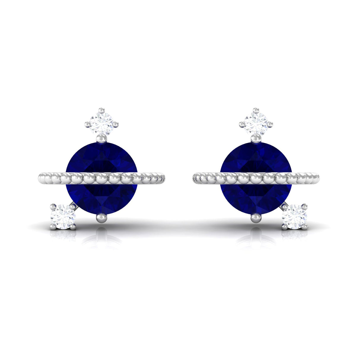 Natural 0.8 Carat Blue Sapphire and Diamond Contemporary Stud Earrings