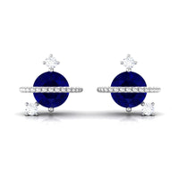 Natural 0.8 Carat Blue Sapphire and Diamond Contemporary Stud Earrings
