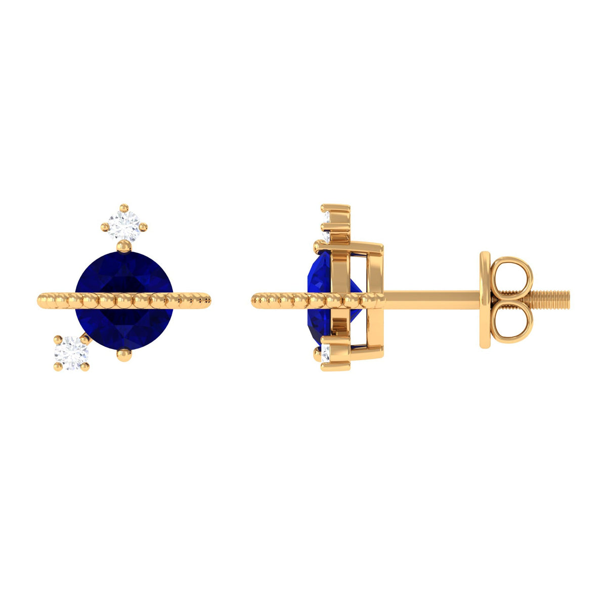 Natural 0.8 Carat Blue Sapphire and Diamond Contemporary Stud Earrings