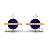 Natural 0.8 Carat Blue Sapphire and Diamond Contemporary Stud Earrings