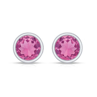Round Pink Tourmaline Solitaire Stud Earrings