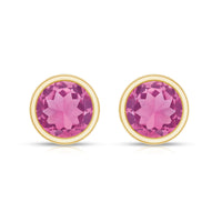 Round Pink Tourmaline Solitaire Stud Earrings