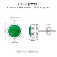 Bezel Set Round Emerald Solitaire Stud Earrings