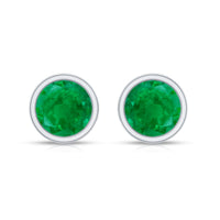 Bezel Set Round Emerald Solitaire Stud Earrings