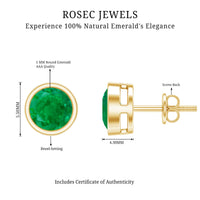 Bezel Set Round Emerald Solitaire Stud Earrings