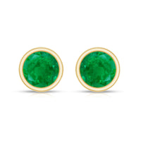 Bezel Set Round Emerald Solitaire Stud Earrings