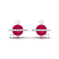 Natural Ruby and Diamond Celestial Earrings