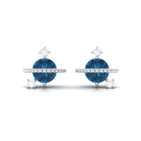 1.25 CT London Blue Topaz and Diamond Contemporary Stud Earrings