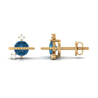 1.25 CT London Blue Topaz and Diamond Contemporary Stud Earrings