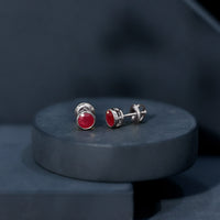 1.3 Carat Bezel Set Genuine Ruby Solitaire Stud Earrings