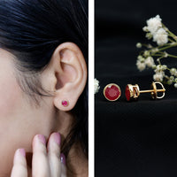1.3 Carat Bezel Set Genuine Ruby Solitaire Stud Earrings