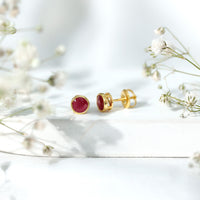 1.3 Carat Bezel Set Genuine Ruby Solitaire Stud Earrings
