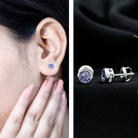Natural 1 Carat Blue Tanzanite Solitaire Stud Earrings in Bezel Setting