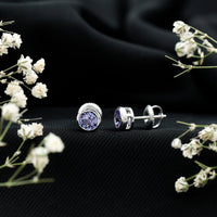 Natural 1 Carat Blue Tanzanite Solitaire Stud Earrings in Bezel Setting