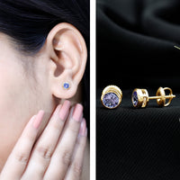 Natural 1 Carat Blue Tanzanite Solitaire Stud Earrings in Bezel Setting