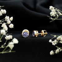 Natural 1 Carat Blue Tanzanite Solitaire Stud Earrings in Bezel Setting