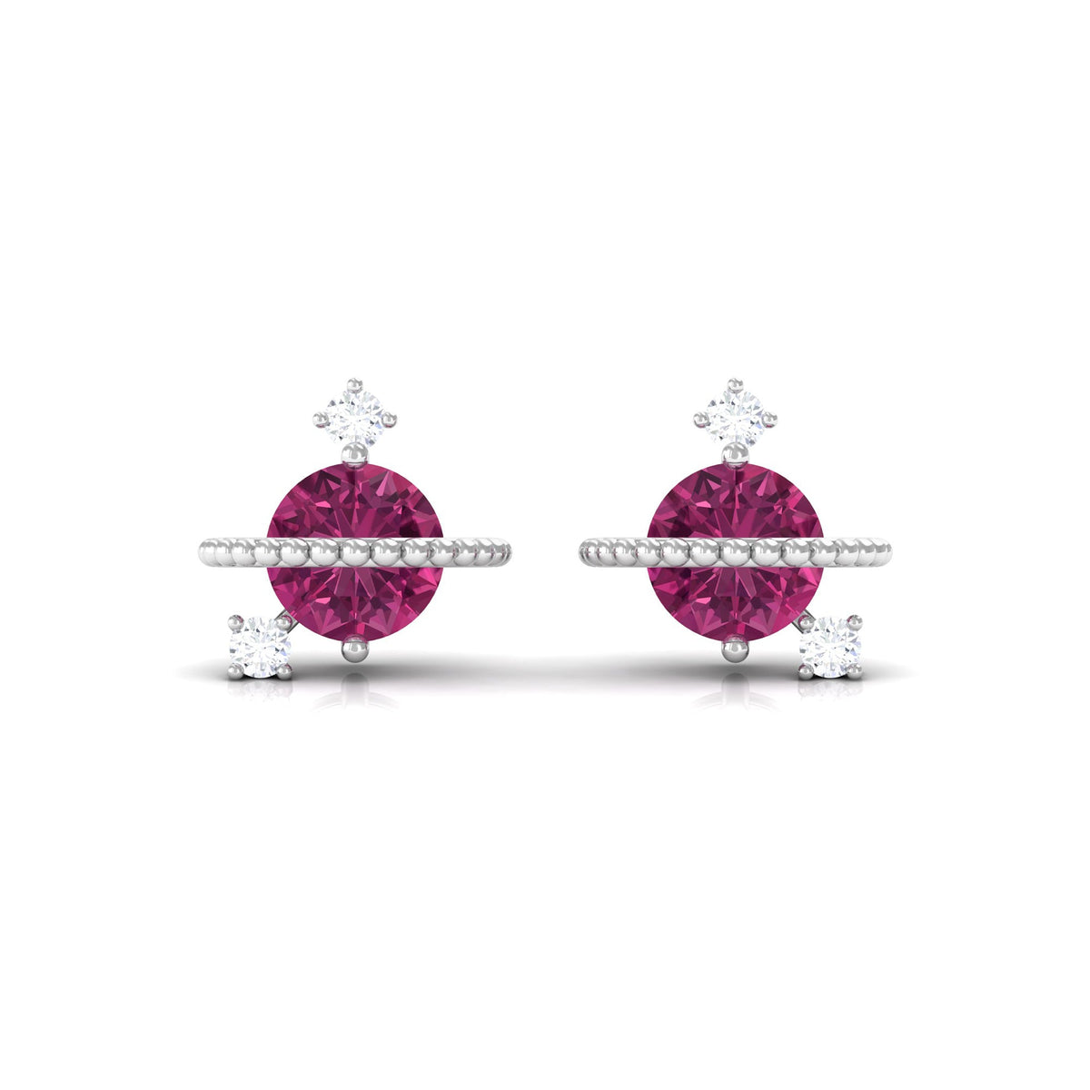 Pink Tourmaline Celestial Stud Earrings with Diamond