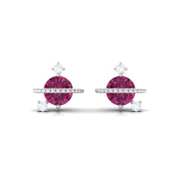 Pink Tourmaline Celestial Stud Earrings with Diamond