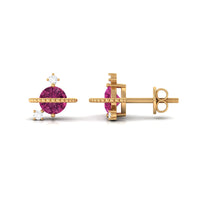 Pink Tourmaline Celestial Stud Earrings with Diamond