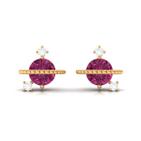 Pink Tourmaline Celestial Stud Earrings with Diamond