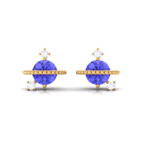 Real Tanzanite and Diamond Celestial Stud Earrings