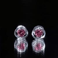Yellow gold solitaire pink tourmaline swirl stud earrings by Rosec Jewels featuring 0.9 carat pink tourmaline stones.