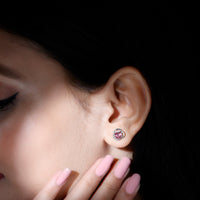 Rosec Jewels 0.9 Carat pink tourmaline solitaire swirl stud earrings, elegant jewelry with vibrant gemstone design.