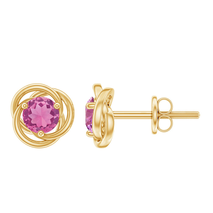Pink tourmaline swirl stud earrings featuring 0.9 carat solitaire gemstones by Rosec Jewels.