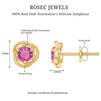 Pair of 0.9 carat pink tourmaline swirl stud earrings by Rosec Jewels featuring elegant gemstone design.
