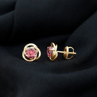 Rosec Jewels 0.9 Carat pink tourmaline swirl stud earrings, showcasing elegant gemstone design and sterling silver setting.