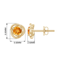 Solitaire Citrine Swirl Stud Earrings in 3 Prong Setting