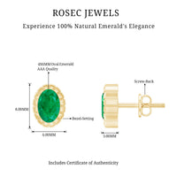 0.8 Carat Oval Emerald Solitaire Stud Earrings in Bezel Setting