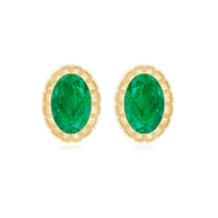 0.8 Carat Oval Emerald Solitaire Stud Earrings in Bezel Setting