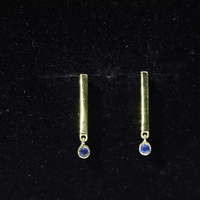 Round Blue Sapphire Bar Drop Earrings for Women
