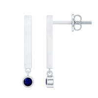 Round Blue Sapphire Bar Drop Earrings for Women